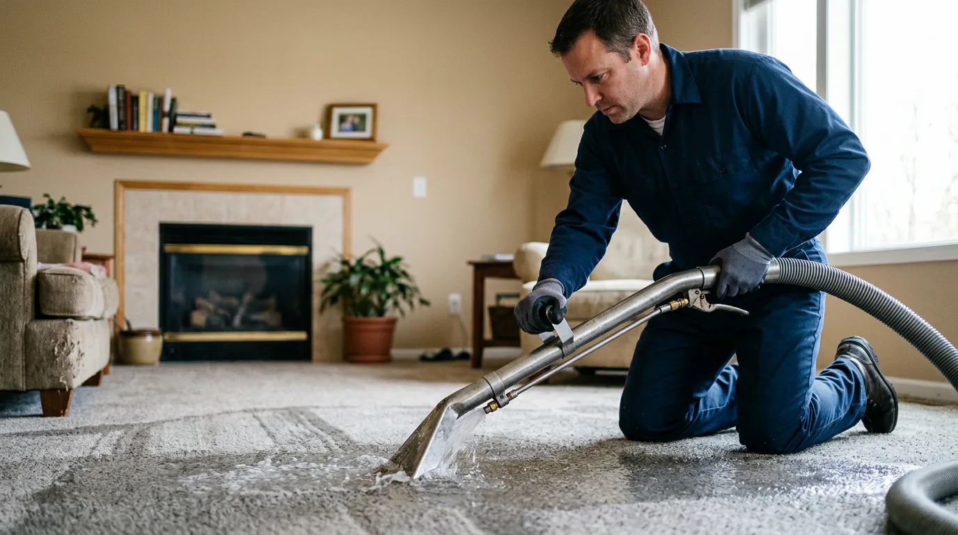 Water damage restoration technician working near Breezewood, PA
